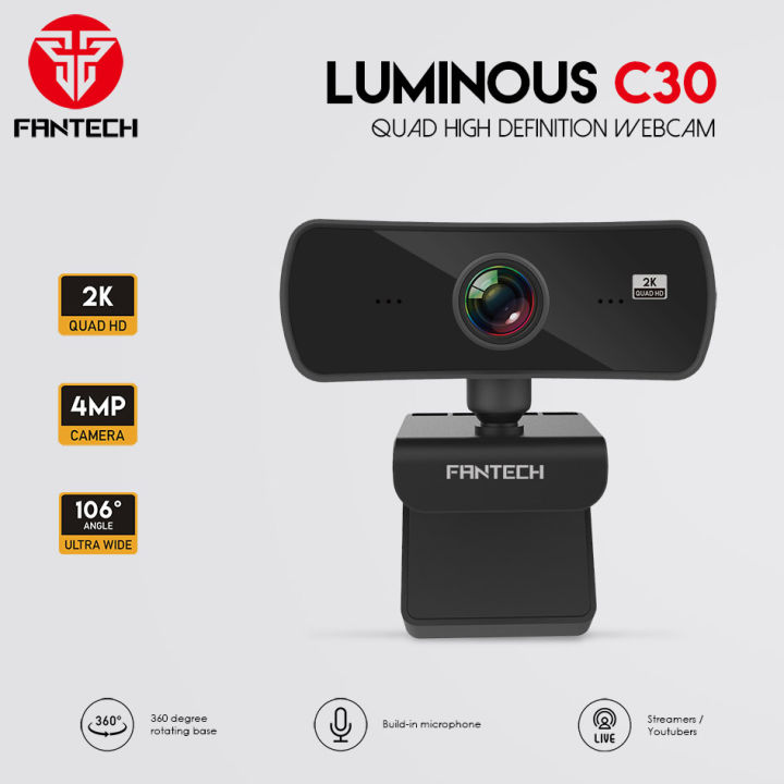 FANTECH LUMINOUS C30 Full HD Web Camera Wide Angle 106° With Microphone 2560 Resolution For PC Computer Laptop Desktop Camera Built-In Mic for Meeting Online Teaching Vlogging Live Broadcast Video Calling Conference Work