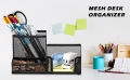Deli E9175 Mesh Desk Organiser - 3 Compartment (Black). Mesh Desktop Organizer Storage Caddy Pen Holder Stand Stationery Container..