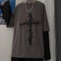 Gothic Goth Style Tshirt 2021 Mall Goth Tops Punk Long Sleeve Oversized T-shirt Fake Two-piece Street Fashion Korean Style.