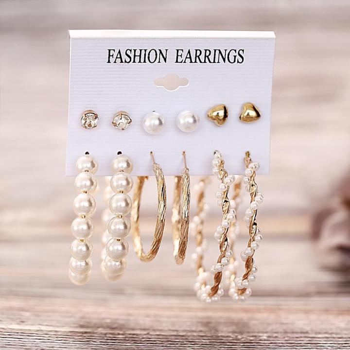 Fashionable%20Trendy%206%20Pairs%20=%2012%20Pcs%20Pearl%20Stud%20Earrings%20for%20Girls%20Simple%20Stylish%20-%20Trendy%20Big%20Hoop%20Earrings%20for%20Women%20New%20Collection%20Simple%20Top%20-%20Kaner%20Dul%20for%20Girls%20-%20Image%2010