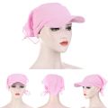 1PC Women Brim Cap Sun Visor with Pre-Tied Turban Caps Head Scarf Hijab Pure Color Muslim Beach Female Fashion Outdoor Hat. 
