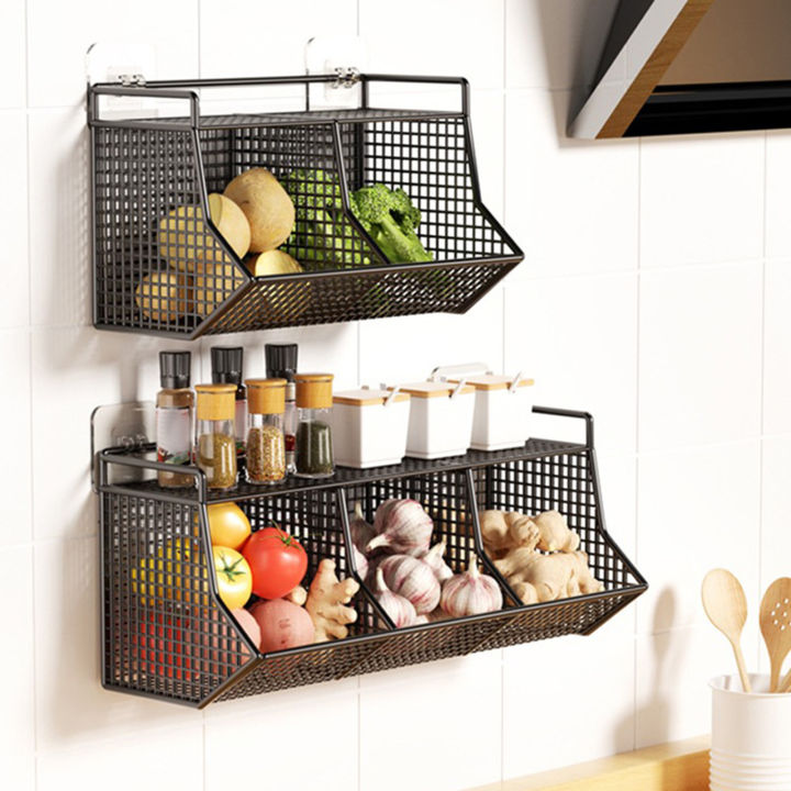 Optional Hanging Storage Basket Kitchen Fruit Vegetable Plates Dishes Tray Grocery Holder Kitchen Shelf Easy to Install