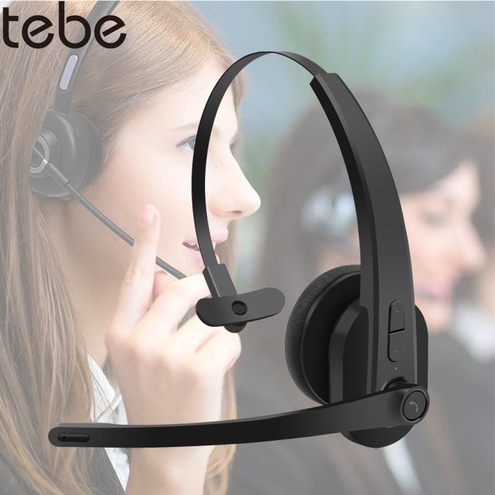 Tebe Bluetooth 5.0 Office Headphones Noice Reduction Wireless Mono Headset with Microphone For Driver Call Center Skype Office