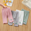 GC Toddlers Leggings Kids Girls Cropped Pants Solid Color Elastic Waist Belt Summer Outerwear Bottoms Pants. 