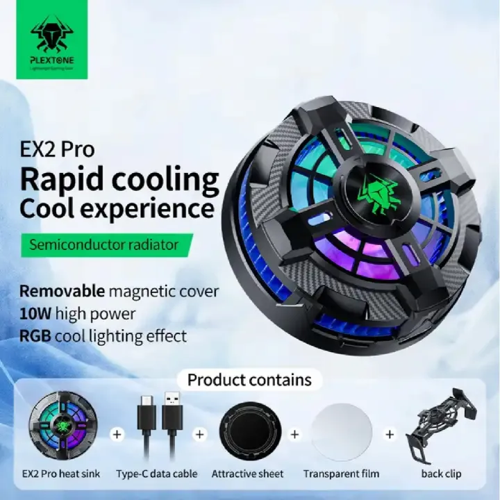 Plextone%20EX2%20PRO%20Radiator%20Heatsinks%20Semiconductor%20Refrigeration%20Chip%20With%20Magnetic%20Patch%20Mobile%20Phone%20Cooler%20RGB%20Cooling%20Fans%20Back%20Clip%20For%20PUBG,%20MLBB,%20Genshin%20-%20Image%202