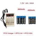 Rechargeable Battery 1.5V AA 3600Mah 1.5V AAA 3200Mah Alkaline with Charger for Computer Clock Radio Video Game Digital Camera.