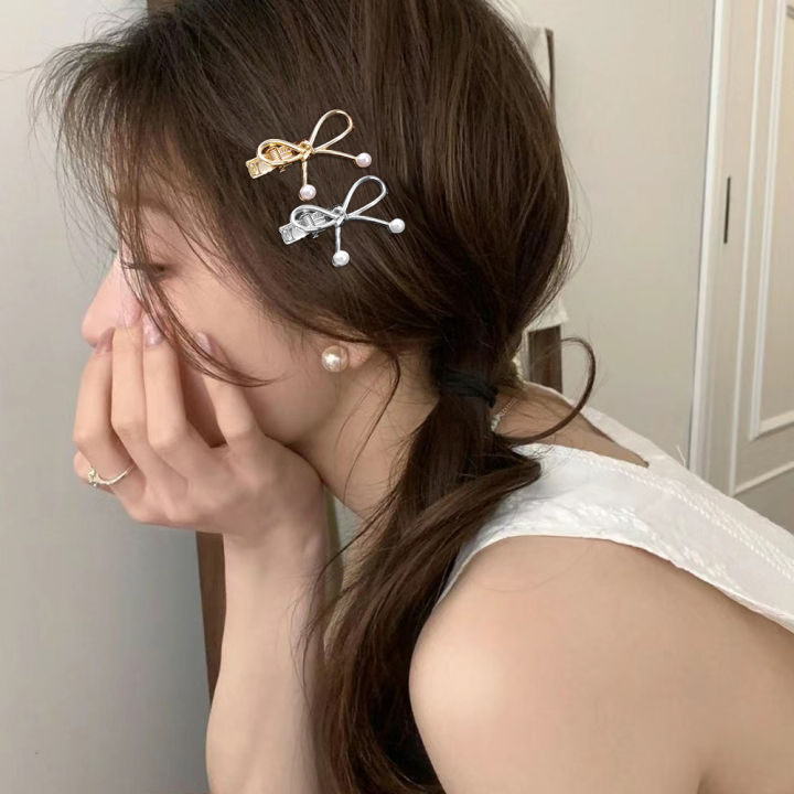1/2Pcs%20Y2K%20Metal%20Pearl%20Bow%20Hairpin%20Fashion%20Design%20Hair%20Clip%20for%20Girls%20Female%20Hair%20Accessories%20-%20Image%205