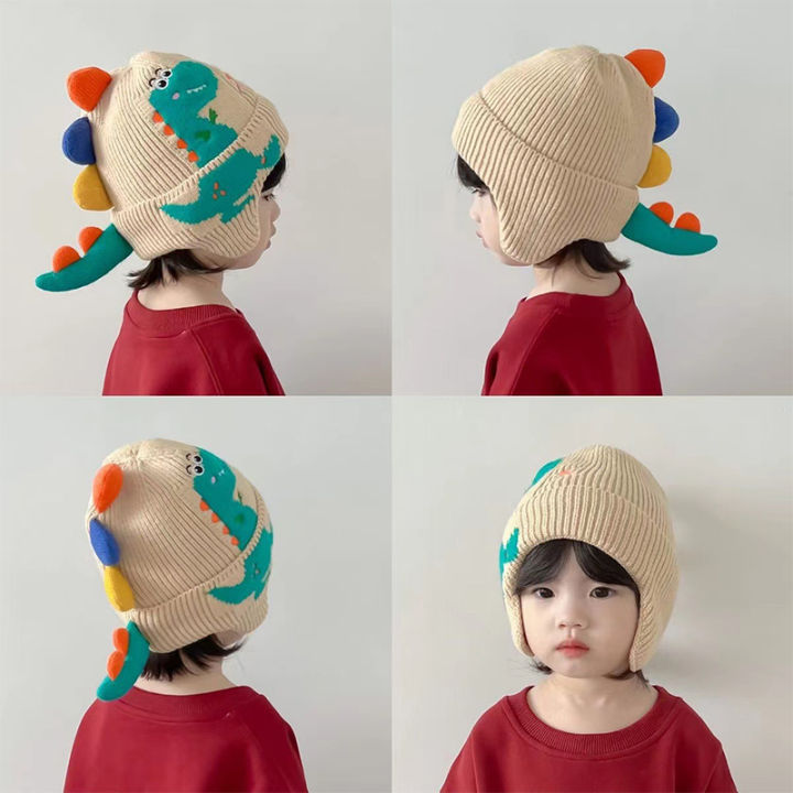 【Big-promotion】 Cute Dinosaur Winter Hat For Girls Kids Beanies Child Knit Hat Warm Earflap Caps BAWEI
