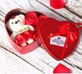Heart Shape Gift Box With Teddy & Artificial Rose -Multi-Color - Gift Box.