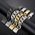 25mm Heavy Men Black Curb Cuban Link Chain Bracelet With Belt Buck Punk Rock Brush Stainless Steel Bike Male Jewelry Accessories.