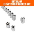Durable 11Pc Female E Torx Star Socket Set Rail E4 - E20 External Star Torque Socket Set.