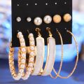 Trendy Korean Earrings 6 Pairs = 12 Pcs Pearl Stud Big Hoop Earrings Set for Girls Simple Stylish - Earrings Set for Women New Collection - Ear Ring for Girls Simple Stylish. 