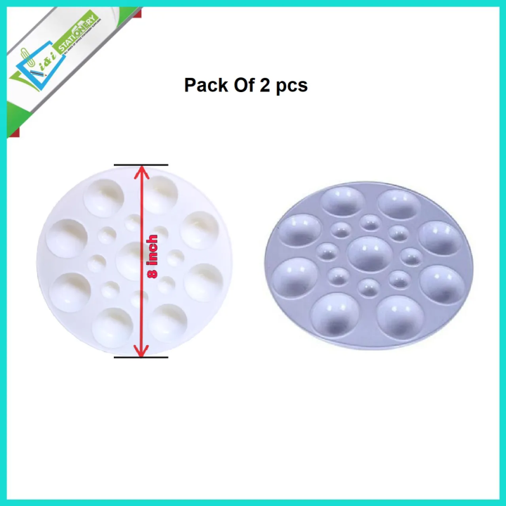 Artists Color Palette Round Shape Non-Stick Trays for Water-color, Acrylic, Oil Paints 1 pc (White)
