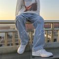 New Men's jeans Neutral Wide Leg Denim Trousers Loose Straight Luxury Jeans Youth Street Casual Cross Embroidery Hip hop Pants. 