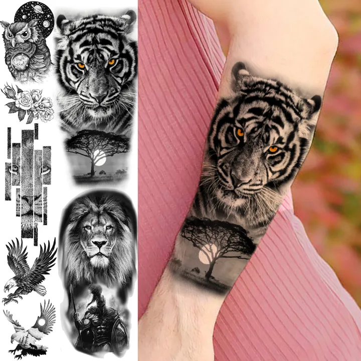 【beauty code store】3D Tiger Woods Lion For Women Adult Men Owl Universe Flower Eagle Fake Tattoo Forearm Washable Tatoos