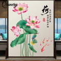 Chinese Style Lotus Flower Wall Stickers Self-adhesive Wall Decals Wallpaper Home Decor For Living Room Bedroom.