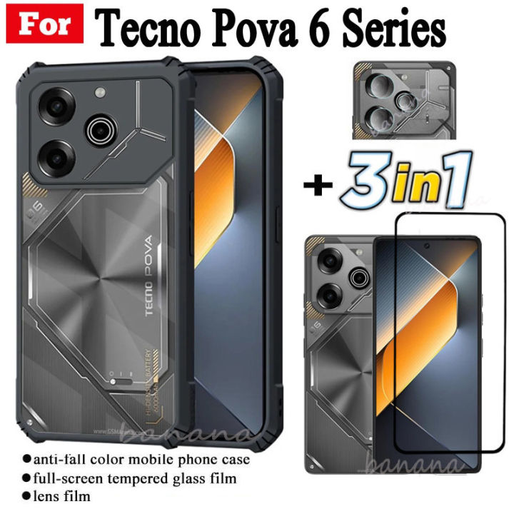 Tecno Pova 6/6 Pro 5G Anti-fall Mobile Phone Case for Tecno Spark 20 Pro 20C Go 2024 2023 Pova 5 Pro Tempered Glass Film+lens Film