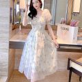 Casual Floral Party Dress Summer White Chiffon Long Dress Elegant Short Sleeve Fairy Dresses for Women Clothing Vestidos 20044. 