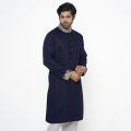 Cotton Semi Long Punjabi - Navy Blue. 