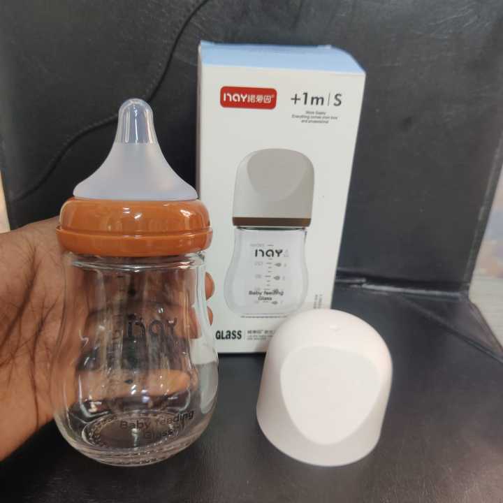 Noain Newborn Borosilicate Glass Bottle 160ml Baby Wide-caliber Bottle Anti-flatulence and Anti-choking -1pcs