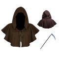 Unisex Halloween Death Cape Grim Reaper Hooded Cloak Christian Cosplay Medieval Gothic Shawl Men Women Steampunk Priest Monk.