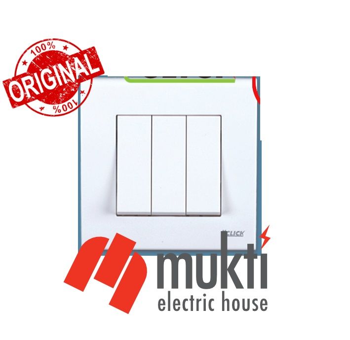 CLICK Tulip Series 10A Three Gang Electrical Wall Outlet Switch Socket 3Gang