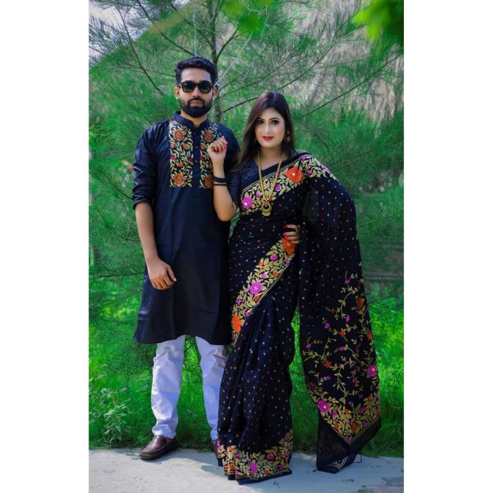 Eid Dhupiyan Silk Sharee and Cotton panjabi For Combo Couple Dress