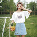 100%Cotton Short-SleeveTT-shirt Women's Korean-Style Fashionable Students All-Matching Summer New LooseinsRuffled Top.