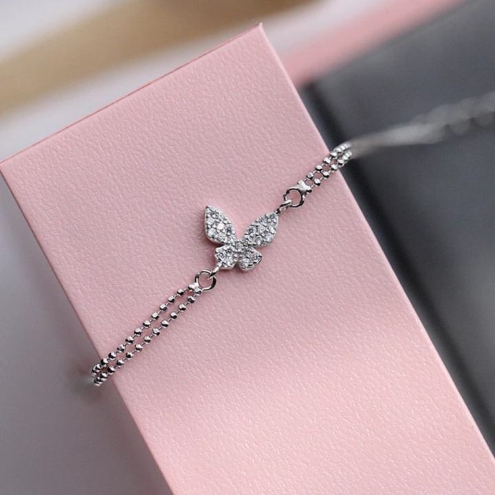 Japanese%20And%20Korean%20New%20Style%20bracelet%20design%20for%20girl%20simple%20%20Niche%20Design%20Butterfly%20Double%20Layer%20Round%20Bead%20Bracelet%20-%20Image%203