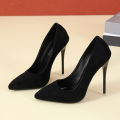 Big Size 35-45 women's shoes 2021 concise flock high heels women pumps pointed toe classic red gray ladies wedding shoes office.