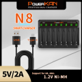 POWERKAN N8 Battery Charger LED can be independently used for 8 1.2V Ni-MH/Cd AA AAA rechargeable batteries USB 5V 2A Type-C.
