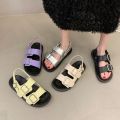 Birkenstock Double Belt Buckle Flat Soft Leather Sandals for Women2023Summer Buckle Casual Roman Shoes Open Toe Beach Shoes.