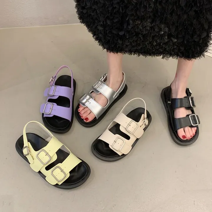 Birkenstock%20Double%20Belt%20Buckle%20Flat%20Soft%20Leather%20Sandals%20for%20Women2023Summer%20Buckle%20Casual%20Roman%20Shoes%20Open%20Toe%20Beach%20Shoes%20-%20Image%206