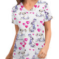Women Easter Bunny Print Nursing Uniform Scrub Short Sleeve T-Shirt Tops For 2023 Easter Home Party Accessories.
