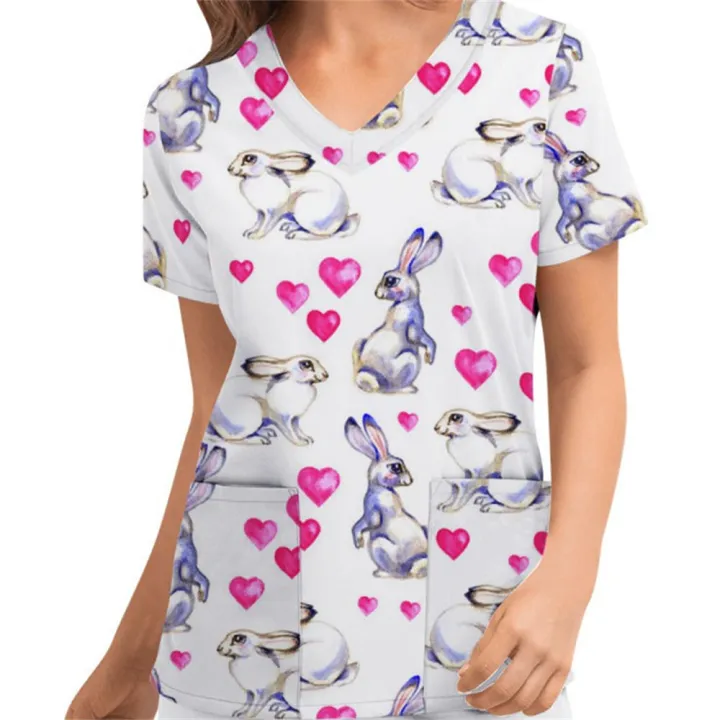 Women%20Easter%20Bunny%20Print%20Nursing%20Uniform%20Scrub%20Short%20Sleeve%20T-Shirt%20Tops%20For%202023%20Easter%20Home%20Party%20Accessories%20-%20Image%207
