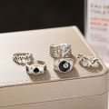 Enacolor 5Pcs/Set Retro Silver 8 Poker Ring Vintage Spades Solitaire Creative Personality Joint Rings Set Accessories.