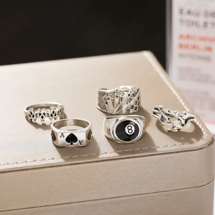 Enacolor%205Pcs/Set%20Retro%20Silver%208%20Poker%20Ring%20Vintage%20Spades%20Solitaire%20Creative%20Personality%20Joint%20Rings%20Set%20Accessories%20-%20Image%204
