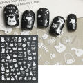 Cartoon Black Cats Nails Sticker Graffiti Painting Cute Kitten Black White Gold Silver Color Design Decals Nail Art Decor SO231.