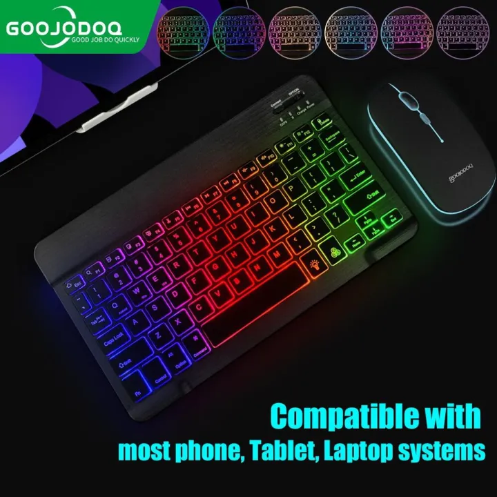 GOOJODOQ 10 Inch Backlit Backlight Keyboard And Mouse LED Colorful Bluetooth Wireless Keyboard For iPad Laptop Android iPhone