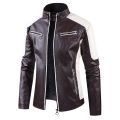 Autumn Winter Leisure Motorcycle Stitching Pu Leather Jacket Men's Fashion Stand-up Collar Retro Warm PU Leather Jacket Coats. 