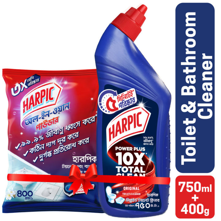 Harpic Liquid Toilet Cleaner 750ml and Bathroom Cleaning Powder 400gm Combo