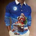 Men Christmas Style Polo Long Sleeves Print Men Shirt Quick Dry Patterns Winter Fashion Man Thickens Clothing Street Leisure Top. 