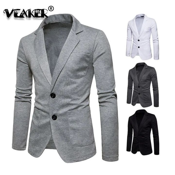 2022 New Spring Knitted Blazer Men Casual Knit Slim Suit Jackets Business Brand Casaco Masculino Male Brand Waite grey Blazer