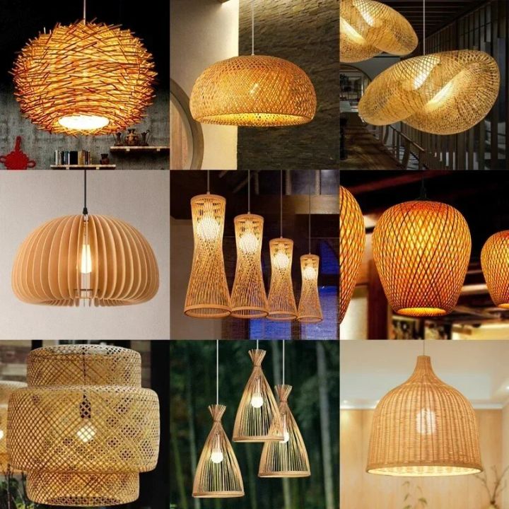 Classic Bamboo Lustre Chandelier Hanging Lamp Ceiling Handmade Rattan ...