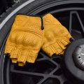 Summer Yellow Motorcycle Gloves Fingerless Leather Moto Glove Half Finger Retro Motorcycle Half Gloves Men Women For Riding. 