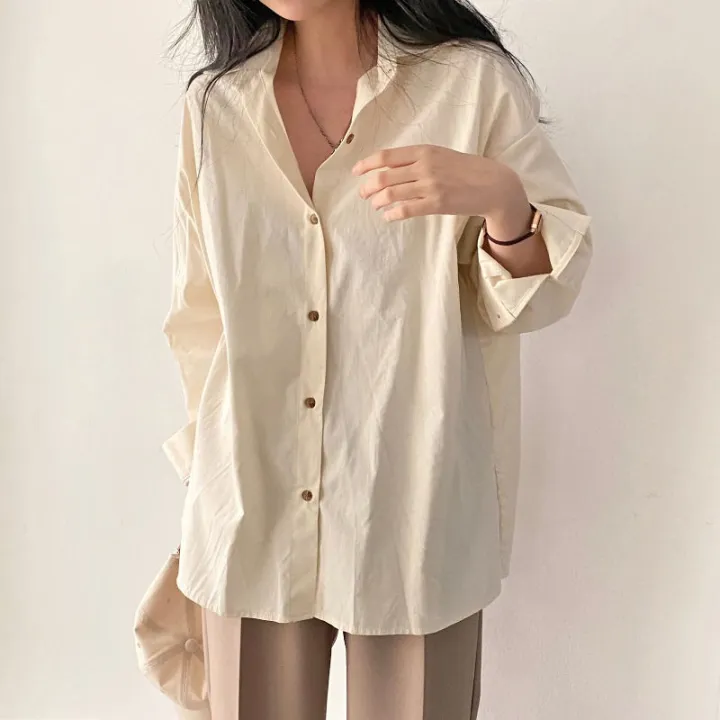 South%20KoreachicFrench%20Lazy%20Style%20Loose%20Solid%20Color%20Single%20Breasted%20Casual%20All-Matching%20Fashion%20Shirt%20Top%20Women%20-%20Image%203