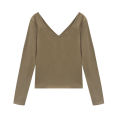 Autumn 2024 New Sexy Backless Long Sleeves T T-shirt Women's Versatile Design U Collar Solid Color Top Hot Girl Bottoming Shirt. 