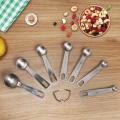 Stainless Steel Measuring Spoons Set of 7 Stackable Measure Spoon for Dry and Liquid Ingredients Etched Marked Baking Cooking Spoon with Detachable Ring Holder.