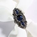 Vintage Women Fashion Jewelry Blue Rhinestone Engagement Wedding Ring.