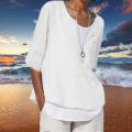 Casual T Shirt V-neck Short Sleeves T-shirt Half Sleeve Summer Pullover Tops Womens Linen Elegant blusas Tunic Femme Clothing.